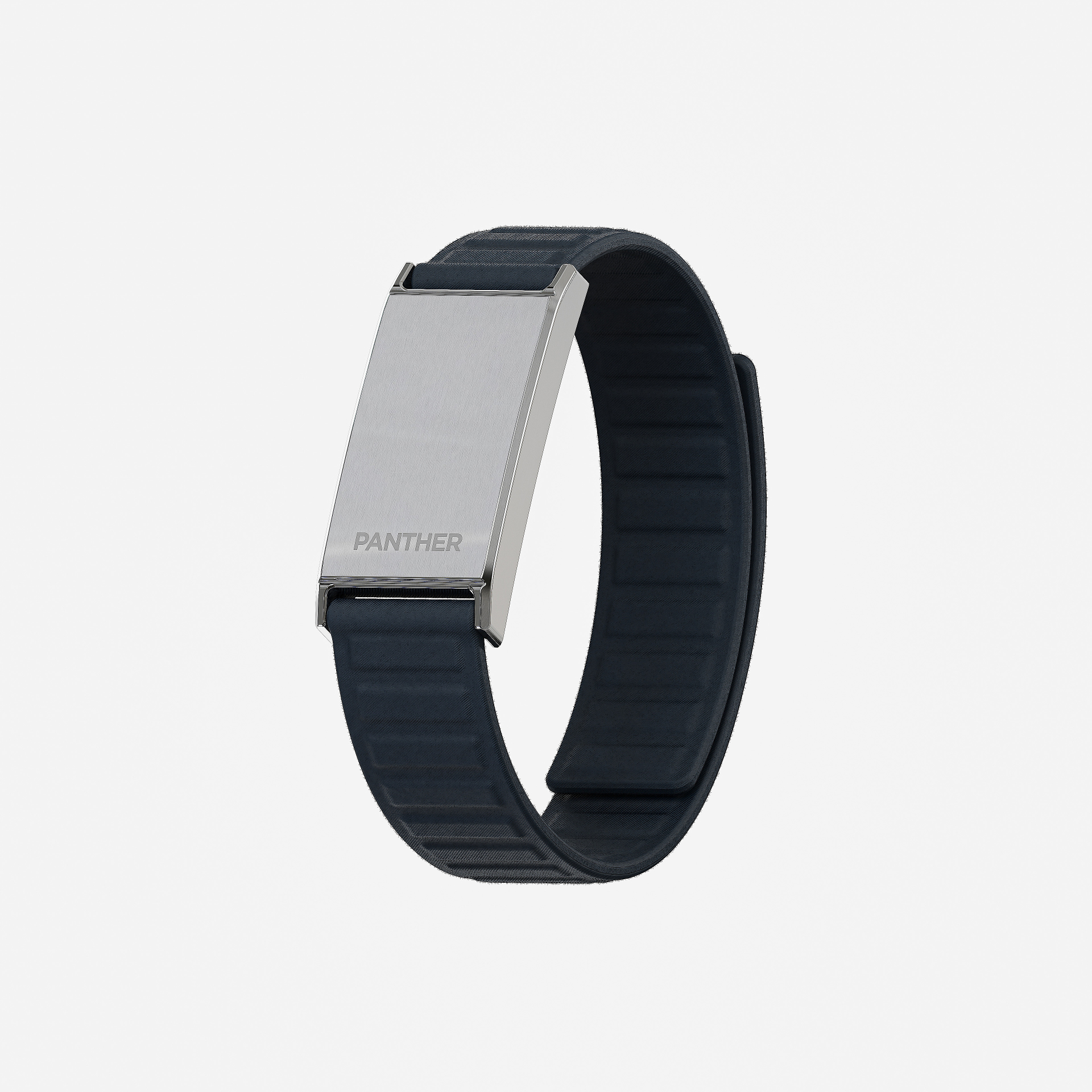 The Panther Eclipse, brushed steel face with navy fabric strap